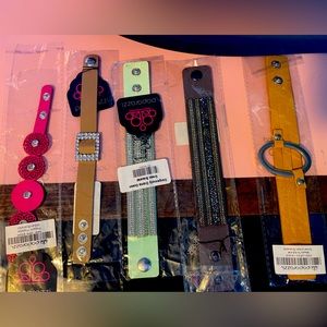 Lot of 5 urban bracelets snap button closures. All New.